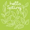 Hello Spring - hand lettering vector. Twigs with green leaves. Vector