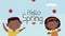hello spring lettering with afro kids couple