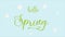 Hello Spring lettering on blue background with white daisies around.