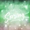 Hello Spring lettering design element. Hand written quote. Special springtime sale typography poster in green fresh colors