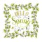 Hello spring lettering in a frame of birch leaves
