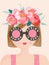 Hello Spring Romantic Banner with Cute Girls and Flowers. Floral Spring Design with Beautiful Woman in Trendy Eyeglasses