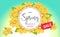 Hello spring season time, sales season banner or poster with col