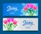 Hello Spring special offer banner with beauty tulip flower blossom