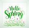 Hello spring typography vector banner design in green color