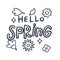 Hello springtime single isolated icon with sketch hand drawn outline style