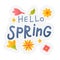 Hello springtime spring or springtime single isolated icon with sticker outline cut style