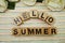 Hello Summer alphabet letter on colorful stripes background