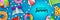 Hello summer banner with colorful inflatable balls, mattresses and swimming rings on pool water background