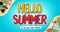 Hello Summer Banner with Surfboard, Beach Ball, Watermelon and Sunglasses