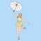 Hello summer - Beautiful girl walking with umbrella, Girl enjoying the summer, illustration on isolated background