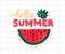 Hello summer, bright colorful poster. Hand lettering and ripe watermelon slice on squared paper. Apparel print, summer