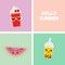 Hello Summer bright tropical card banner design, fashion patches badges stickers. watermelon, bubble tea, cherry smoothie cup,