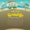 Hello summer! Camper van. Summer vacation. Wide copy space for text.