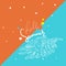 Hello summer card banner. Lambis, spider conch, sea snails shell. Sketch contour on blue ocher Orange background. Vector