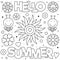 Hello summer. Coloring page. Vector illustration. Sun, bees, flowers.