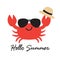Hello Summer Crab Wearing Sunglasses Vector Illustration