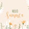 Hello summer. Cream vector banner with yellow and white spring flowers. Flat isolated flowers and plants