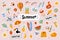 Hello Summer cute stickers template set. Scrapbooking elements