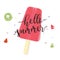 Hello Summer With Fruit Popsicle on white background.