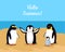 Hello Summer. Funny Emperor Penguins Family