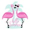 Hello Summer- funny flamingos with palm tree