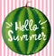 Hello summer greeting card, poster, print. Vector typographical background with watermelon slice abstract paint texture