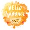 Hello summer hand written lettering illustration with watercolor paint textured watermelon