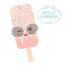 Hello Summer ice cream, ice lolly pink, Kawaii with sunglasses pink cheeks and winking eyes, pastel colors isolated on white backg