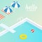 Hello summer isometric pool float Beach ball vector