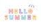 Hello summer. Kawaii bold letters. Cute colorful emoticon stickers.
