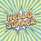 Hello Summer lettering in pop art comics style, vector retro textured Summer poster design