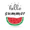 Hello summer lettering with watermelon. flat design