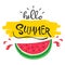 Hello summer lettering with watermelon. flat design