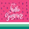 Hello Summer letting hand writing quote. Watermelon vector pattern background of red watermelon flesh with black seeds