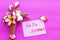 Hello summer message card handwriting with colorful flowers frangipani arrangement flat lay style