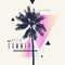 Hello Summer. Modern poster with palm tree and geometric graphic.