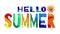 Hello Summer. Multicolored bright funny cartoon tremble positive inscription