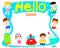 Hello summer multicultural cute kids and fruit template vector