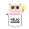 Hello summer. Pig face head in the pocket. Glasses, icecream. Cute cartoon animals. Piggy piglet character. Dash line. White and