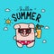 Hello summer piggy wear bikini cartoon illustration