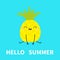 Hello summer. Pineapple fruit icon leaf sitting and smiling. Hands, legs. Cute cartoon kawaii smiling funny baby character.