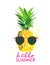 Hello summer pineapple illustration. greeting card. graphic trendy vector drawing. poster banner.