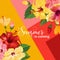 Hello Summer Poster. Floral Design with Red and Yellow Hibiscus Flowers for T-shirt, Fabric, Party, Banner, Flyer