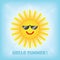 Hello Summer smiling yellow sun emoji icon with sunglasses