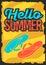 Hello Summer Time Poster Design With Flip Flops Slippers Beach Shoes Illustrations.