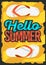 Hello Summer Time Poster Design With Flip Flops Slippers Beach Shoes Illustrations.