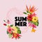 Hello Summer Tropic Design. Tropical Hibiskus Flowers Background for Poster, Sale Banner, Placard, Flyer. Floral Vintage