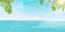 Hello summer vector banner design vacation concept. Poster Landscape Seashore Resort View with shiny ocean, sea water