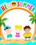 Hello summer vector, cute multiracial children template design